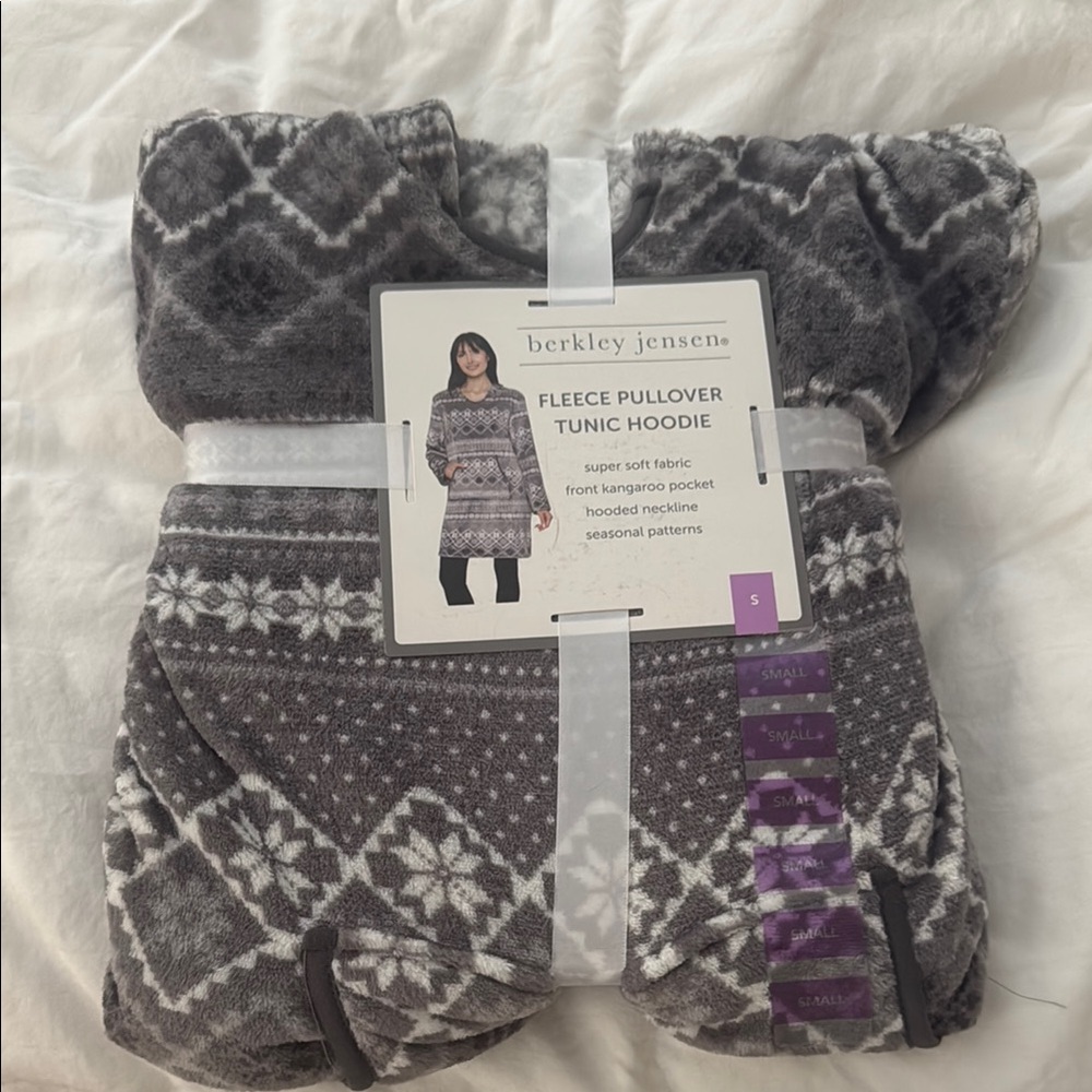 Berkley Jensen Gray Fleece Pullover Tunic Hoodie